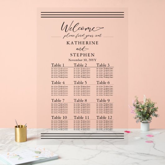 Moderne zwarte minimalistische weddenschapskaart acryl bord (Huwelijk)