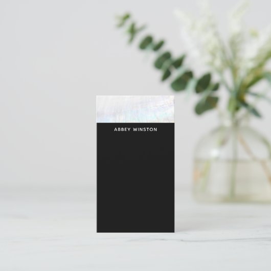 Moderne zwarte minimalistische zeeschelp streep visitekaartje (Staand voorkant)