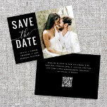Moderne zwarte minuscule QR-code - bruiloft Save The Date<br><div class="desc">De moderne elegante zwarte minimale QR-codetotoperbruiloft is een unieke en hedendaagse uitnodigingskaart die moderne technologie combineert met klassiek ontwerp. De uitnodiging is voorzien van een strakke zwarte achtergrond, die een elegante en gesofisticeerde look biedt. Het minimalistische ontwerp voegt een beetje eenvoud aan de kaart toe, waardoor het perfect is voor...</div>