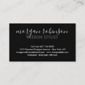 Moderne zwarte mode stylist scripthandtekening visitekaartje (Achterkant)