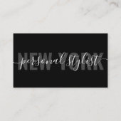 Moderne zwarte mode stylist scripthandtekening visitekaartje (Voorkant)