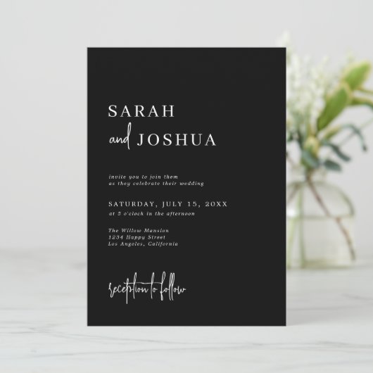 Moderne zwarte monochrome minimalistische scriptwe kaart (Staand voorkant)