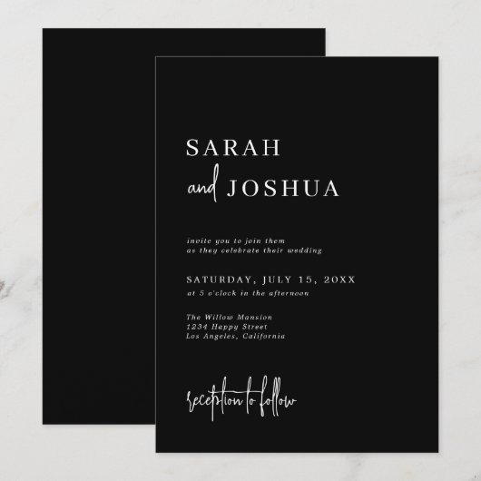 Moderne zwarte monochrome minimalistische scriptwe kaart (Voorkant / Achterkant)