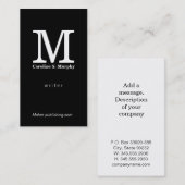 Moderne zwarte monogram achtergrond visitekaartje (Voorkant / Achterkant)