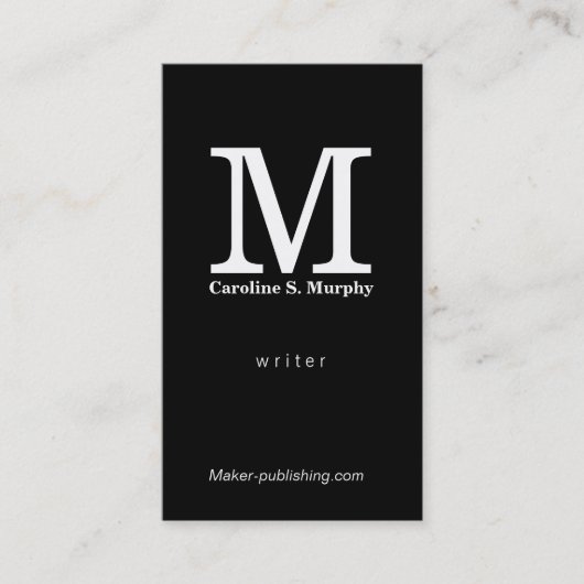 Moderne zwarte monogram achtergrond visitekaartje (Voorkant)