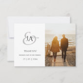 Moderne Zwarte Monogram Foto Trouw Dankjewel (Voorkant)