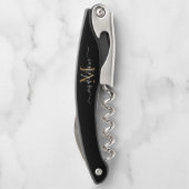 Moderne zwarte monogram Gold legant Script Name Kurkentrekker (Achterkant)