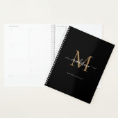 Moderne zwarte monogram Gold legant Script Name Planner (Display)