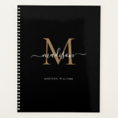 Moderne zwarte monogram Gold legant Script Name Planner (Voorkant)