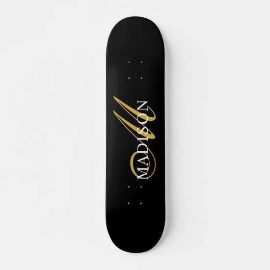 Moderne zwarte monogram Gold Script-naam Persoonlijk Skateboard (Voorkant)