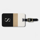 Moderne zwarte monogram gouden streep Bagagelabel (Voorkant horizontaal)