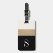 Moderne zwarte monogram gouden streep Bagagelabel (Voorkant verticaal)