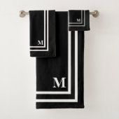 Moderne zwarte monogram handdoekset bad handdoek (Insitu)