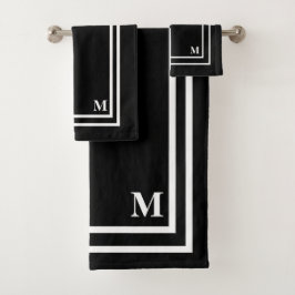 Moderne zwarte monogram handdoekset bad handdoek