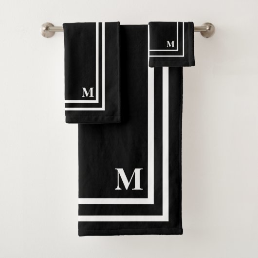 Moderne zwarte monogram handdoekset bad handdoek (Insitu)