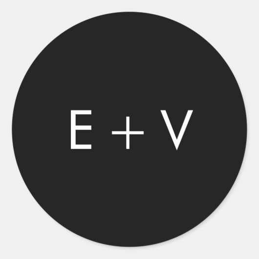 Moderne Zwarte Monogram Huwelijk Ronde Sticker (Voorkant)