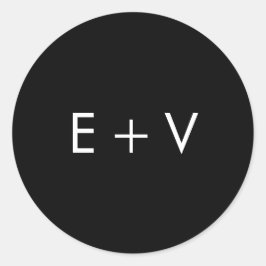 Moderne Zwarte Monogram Huwelijk Ronde Sticker
