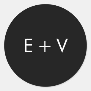 Moderne Zwarte Monogram Huwelijk Ronde Sticker