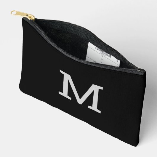 Moderne zwarte Monogram Initiaal Accessoire Make-u Etui (Open)