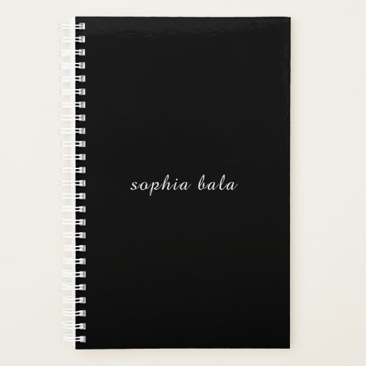 Moderne Zwarte Monogram Naam Design Planner (Voorkant)