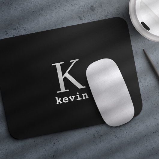 Moderne zwarte monogram naam gepersonaliseerd muismat