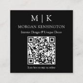 Moderne zwarte monogram of voeg logo QR-scan code Vierkante Visitekaartje (Voorkant)