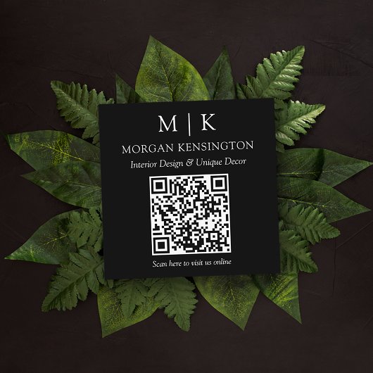 Moderne zwarte monogram of voeg logo QR-scan code Vierkante Visitekaartje