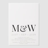 Moderne zwarte monogram overlay bruiloft vellum uitnodigingen (Voorkant)