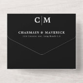 Moderne zwarte monogram QR-code RSVP All In One Uitnodiging (Achterkant)