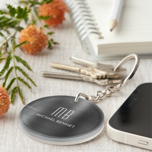 Moderne Zwarte Monogram Sleutelhanger (Voorkant Rechts)