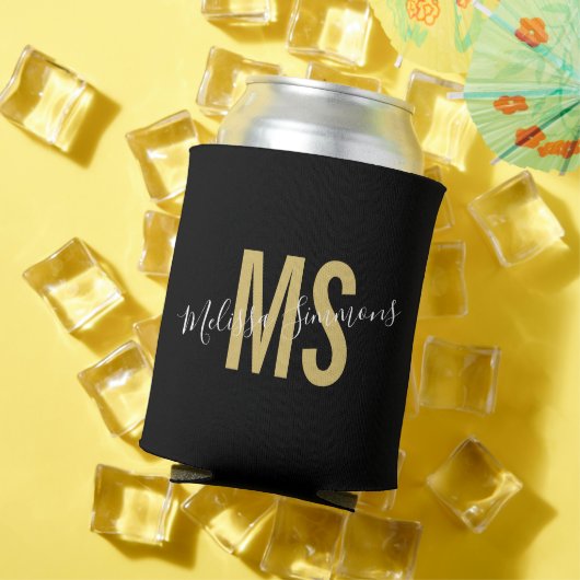 Moderne zwarte monogram voor gouden script blikjeskoeler (Insitu Zomer)