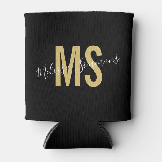 Moderne zwarte monogram voor gouden script blikjeskoeler (Voorkant)