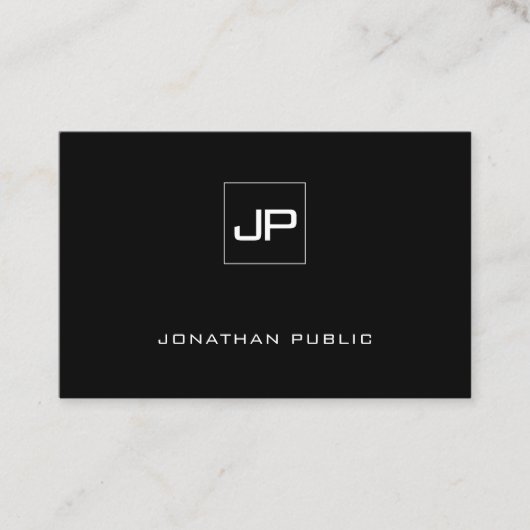 Moderne zwarte monogram - White Plain Professional Visitekaartje (Voorkant)