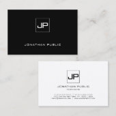 Moderne zwarte monogram - White Plain Professional Visitekaartje (Voorkant / Achterkant)