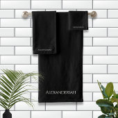 Moderne zwarte monogrammen Naam Bath Towel Set Bad Handdoek