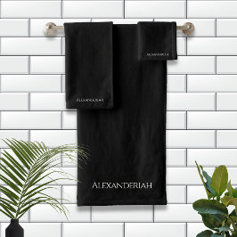Moderne zwarte monogrammen Naam Bath Towel Set Bad Handdoek