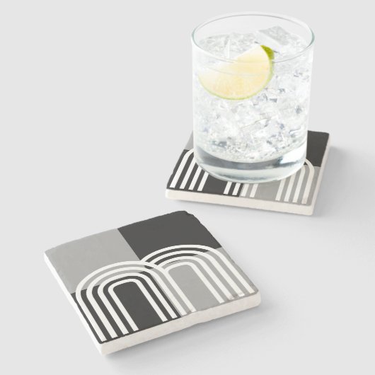 Moderne zwarte monotone Initiaal Patroon Stenen Onderzetter (Zijkant)