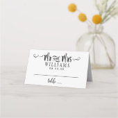 Moderne Zwarte Mr en Mrs Script Trouwdag Plaatskaartje (Voorkant)
