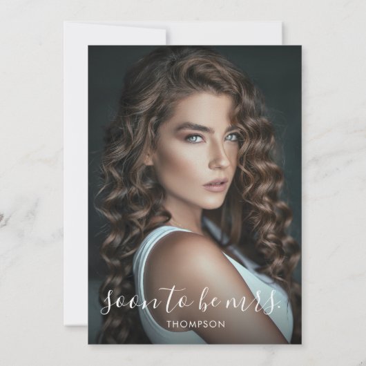 Moderne Zwarte Ms to Mrs Met Foto Bruidsdouche Kaart (Achterkant)