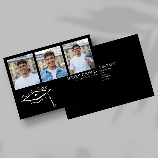 Moderne zwarte multi-fotodiploma-uitnodiging kaart