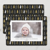 Moderne zwarte, naadloze goudwitte woudbomen feestdagenkaart (Voorkant / Achterkant)