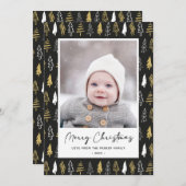 Moderne zwarte, naadloze goudwitte woudbomen feestdagenkaart (Voorkant / Achterkant)