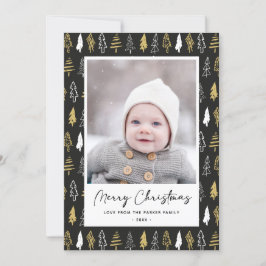 Moderne zwarte, naadloze goudwitte woudbomen feestdagenkaart