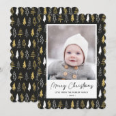 Moderne zwarte, naadloze goudwitte woudbomen feestdagenkaart (Voorkant / Achterkant)