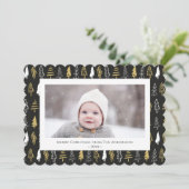 Moderne zwarte, naadloze goudwitte woudbomen feestdagenkaart (Staand voorkant)