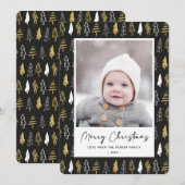 Moderne zwarte, naadloze goudwitte woudbomen feestdagenkaart (Voorkant / Achterkant)