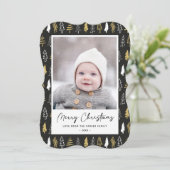 Moderne zwarte, naadloze goudwitte woudbomen feestdagenkaart (Staand voorkant)