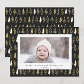 Moderne zwarte, naadloze goudwitte woudbomen feestdagenkaart (Voorkant / Achterkant)