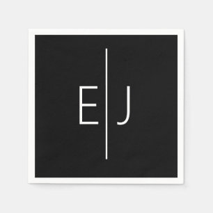 Moderne zwarte naam initials servet