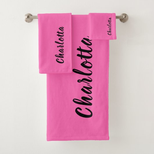 Moderne zwarte naam | Neon Hete Roze Kleur Bad Handdoek (Insitu)